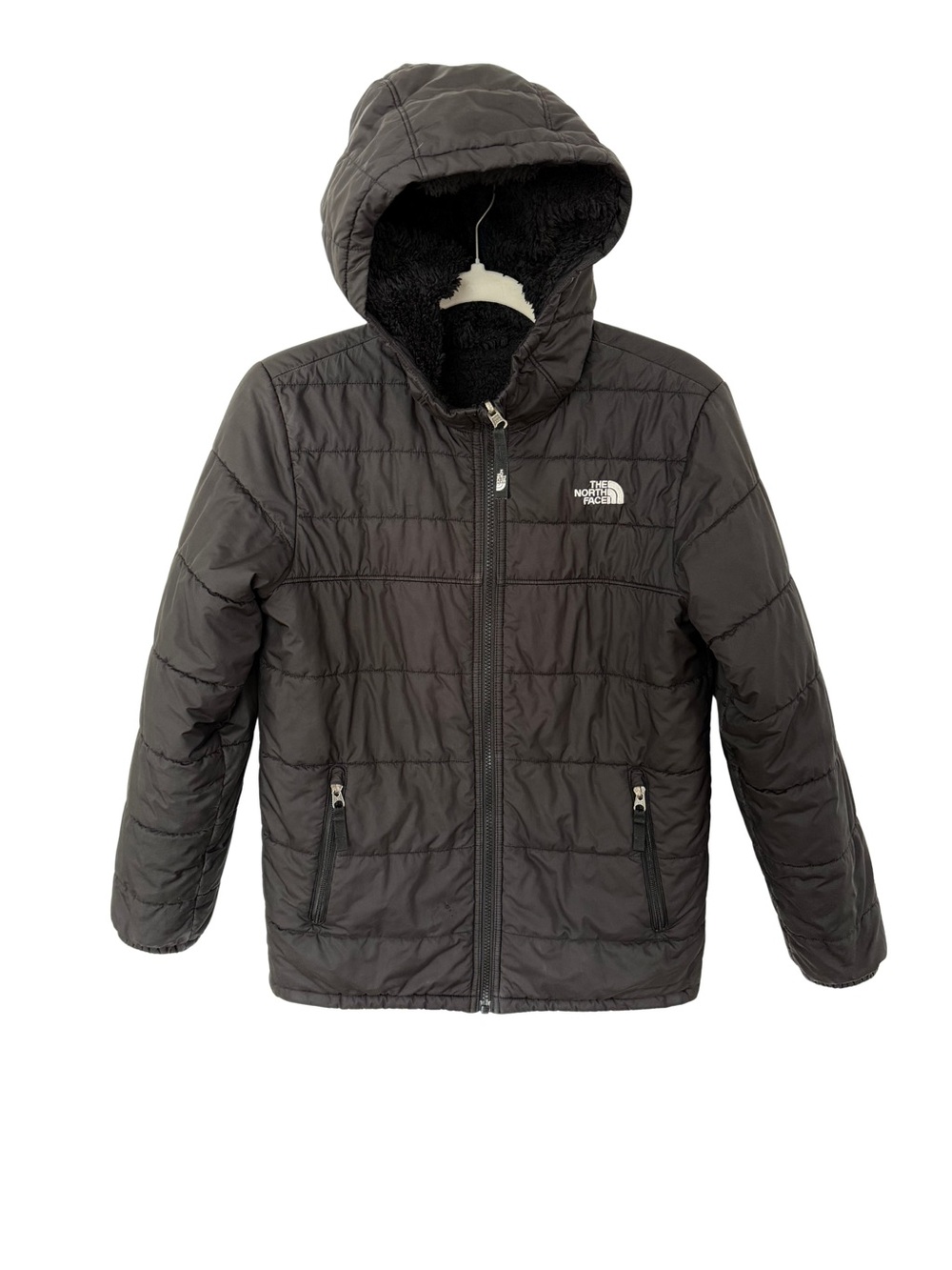 The North Face Black Boys Reversible Hooded Full Zip Puffer Jacket Size L(14/16)